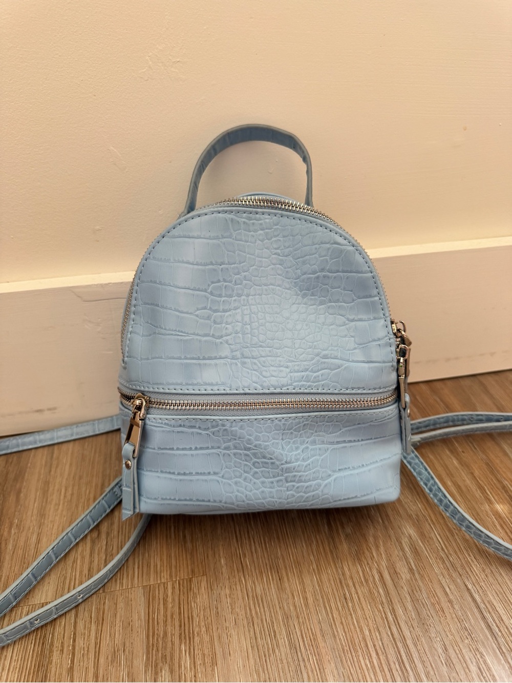 Steve Madden Blue Croc Embossed Mini Backpack Convertible Crossbody Bag